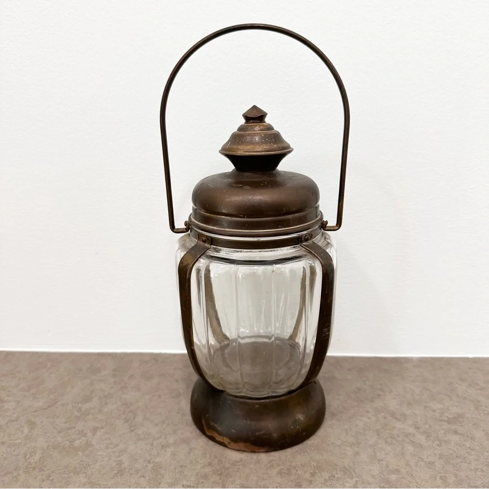 Vintage Tilso Brass & Glass Musical Box Lantern Plays Music Works Great Patina